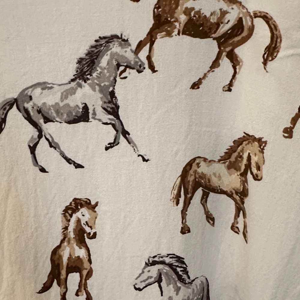 Jane and Delancey White Button-Down with Brown and Gray Horse Print Large - Picture 3 of 7